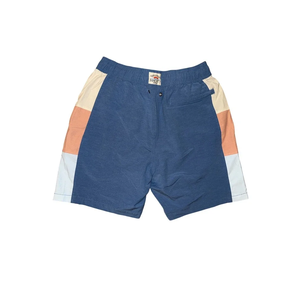 Faherty Swim Trunks Mens Small Blue‎ Colorblock Elastic Waist Board Shorts